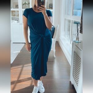 Short Sleeve Tie Front Dress Teal blue